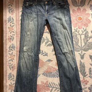 Distressed Low rise 7 For All Mankind Light Blue Boot Cut Jeans